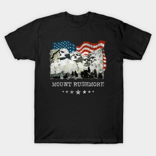 Mount Rushmore Distressed Vintage Patriots Flag Tee T-Shirt